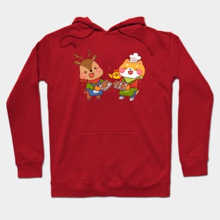 Shiba Inu and Reindeer Baking Gingerbread Hoodie